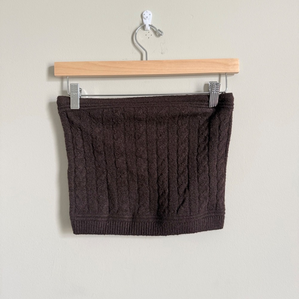 American Eagle Dark Brown Cable Knit Tube Top Strapless Sweater Small